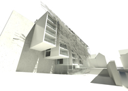 Die Geb&auml;udeeinheiten werden &uuml;berirdisch an einer  Betonmauer aufgeh&auml;ngt